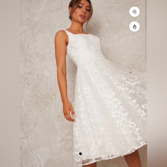 NWT Bridal Sleeveless Square Neck Lace Midi Dress in White - Size US 2 - Picture 4 of 6